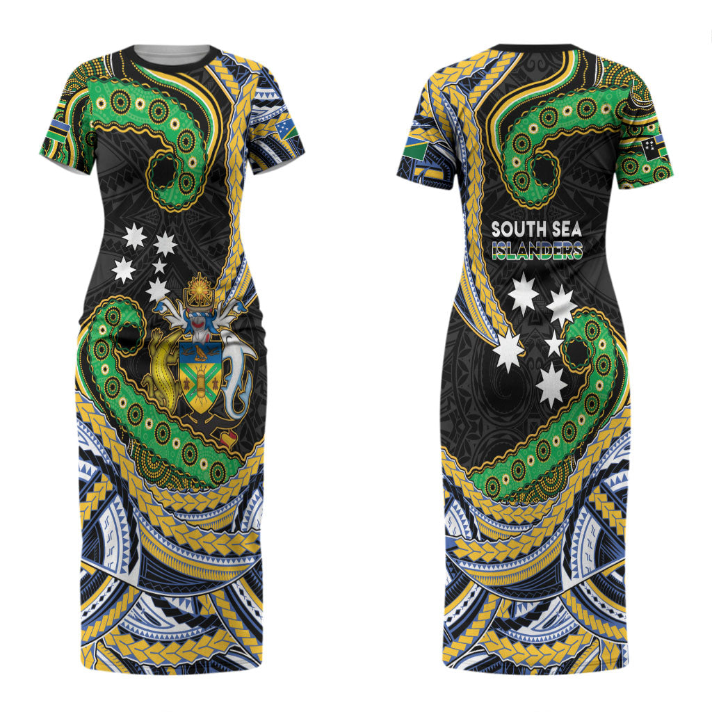 South Sea Islanders And Solomon Islands Couples Matching Short Sleeve Bodycon Dress and Long Sleeve Button Shirt Solomons Coat Of Arms And Southern Cross
