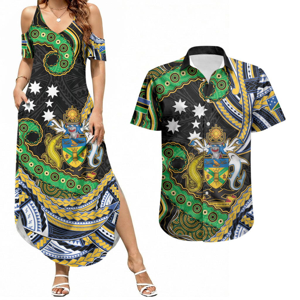 South Sea Islanders And Solomon Islands Couples Matching Summer Maxi Dress and Hawaiian Shirt Solomons Coat Of Arms And Southern Cross