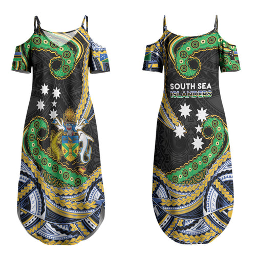 South Sea Islanders And Solomon Islands Couples Matching Summer Maxi Dress and Hawaiian Shirt Solomons Coat Of Arms And Southern Cross
