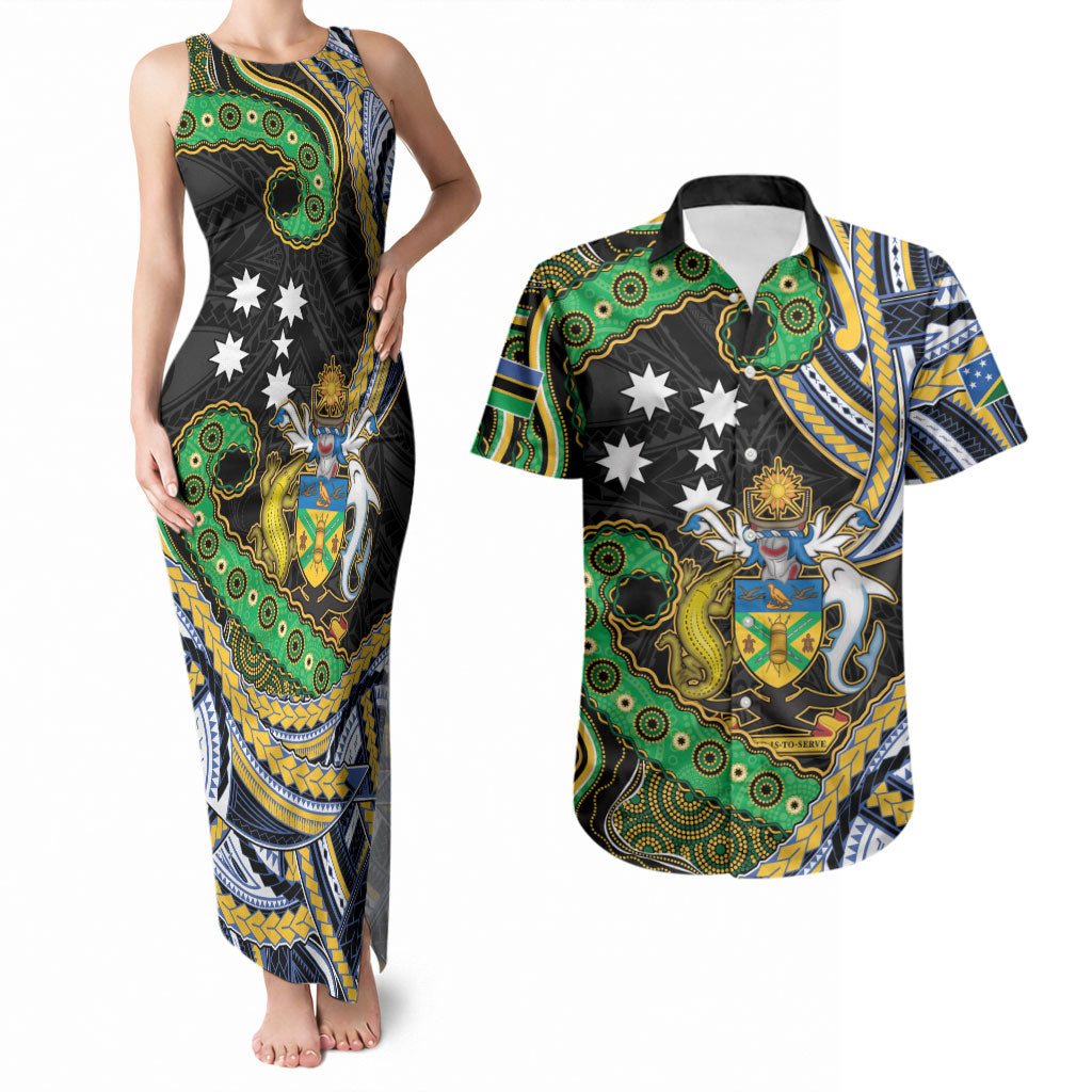 South Sea Islanders And Solomon Islands Couples Matching Tank Maxi Dress and Hawaiian Shirt Solomons Coat Of Arms And Southern Cross