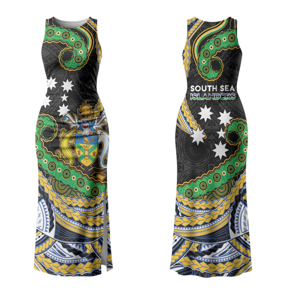 South Sea Islanders And Solomon Islands Couples Matching Tank Maxi Dress and Hawaiian Shirt Solomons Coat Of Arms And Southern Cross