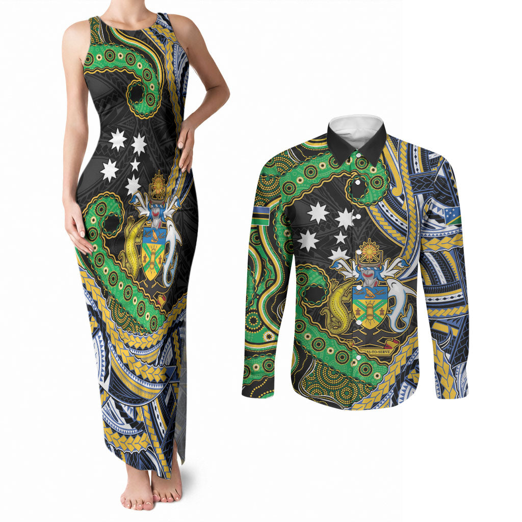 South Sea Islanders And Solomon Islands Couples Matching Tank Maxi Dress and Long Sleeve Button Shirt Solomons Coat Of Arms And Southern Cross