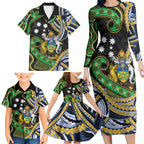 South Sea Islanders And Solomon Islands Family Matching Long Sleeve Bodycon Dress and Hawaiian Shirt Solomons Coat Of Arms And Southern Cross