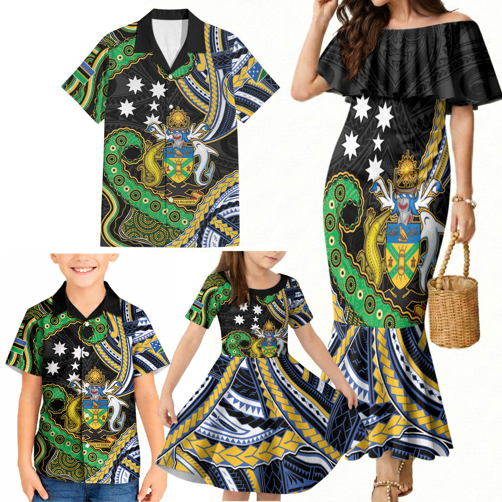 South Sea Islanders And Solomon Islands Family Matching Mermaid Dress and Hawaiian Shirt Solomons Coat Of Arms And Southern Cross