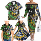 South Sea Islanders And Solomon Islands Family Matching Off The Shoulder Long Sleeve Dress and Hawaiian Shirt Solomons Coat Of Arms And Southern Cross
