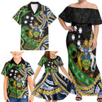 South Sea Islanders And Solomon Islands Family Matching Off Shoulder Maxi Dress and Hawaiian Shirt Solomons Coat Of Arms And Southern Cross