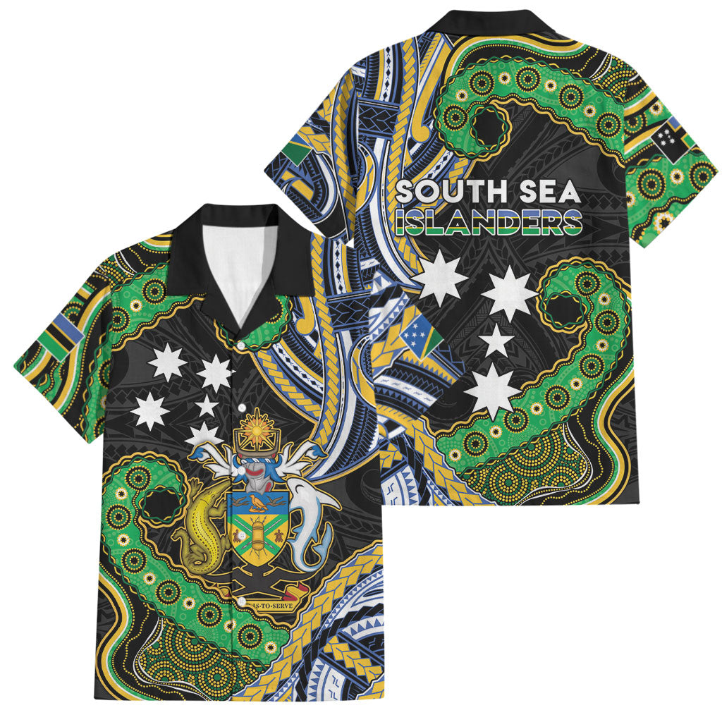 South Sea Islanders And Solomon Islands Family Matching Off Shoulder Maxi Dress and Hawaiian Shirt Solomons Coat Of Arms And Southern Cross