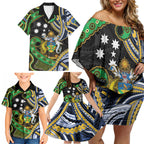 South Sea Islanders And Solomon Islands Family Matching Off Shoulder Short Dress and Hawaiian Shirt Solomons Coat Of Arms And Southern Cross
