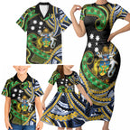South Sea Islanders And Solomon Islands Family Matching Short Sleeve Bodycon Dress and Hawaiian Shirt Solomons Coat Of Arms And Southern Cross