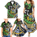 South Sea Islanders And Solomon Islands Family Matching Summer Maxi Dress and Hawaiian Shirt Solomons Coat Of Arms And Southern Cross