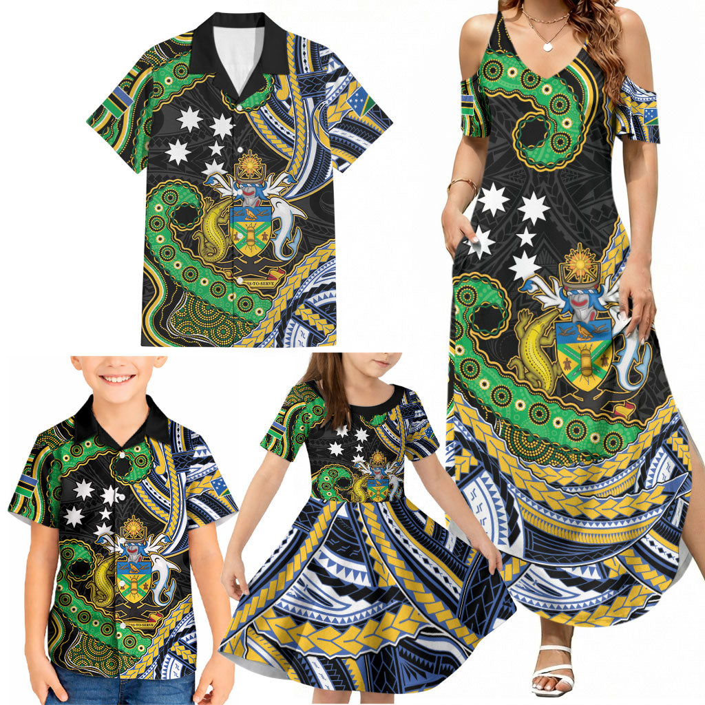 South Sea Islanders And Solomon Islands Family Matching Summer Maxi Dress and Hawaiian Shirt Solomons Coat Of Arms And Southern Cross