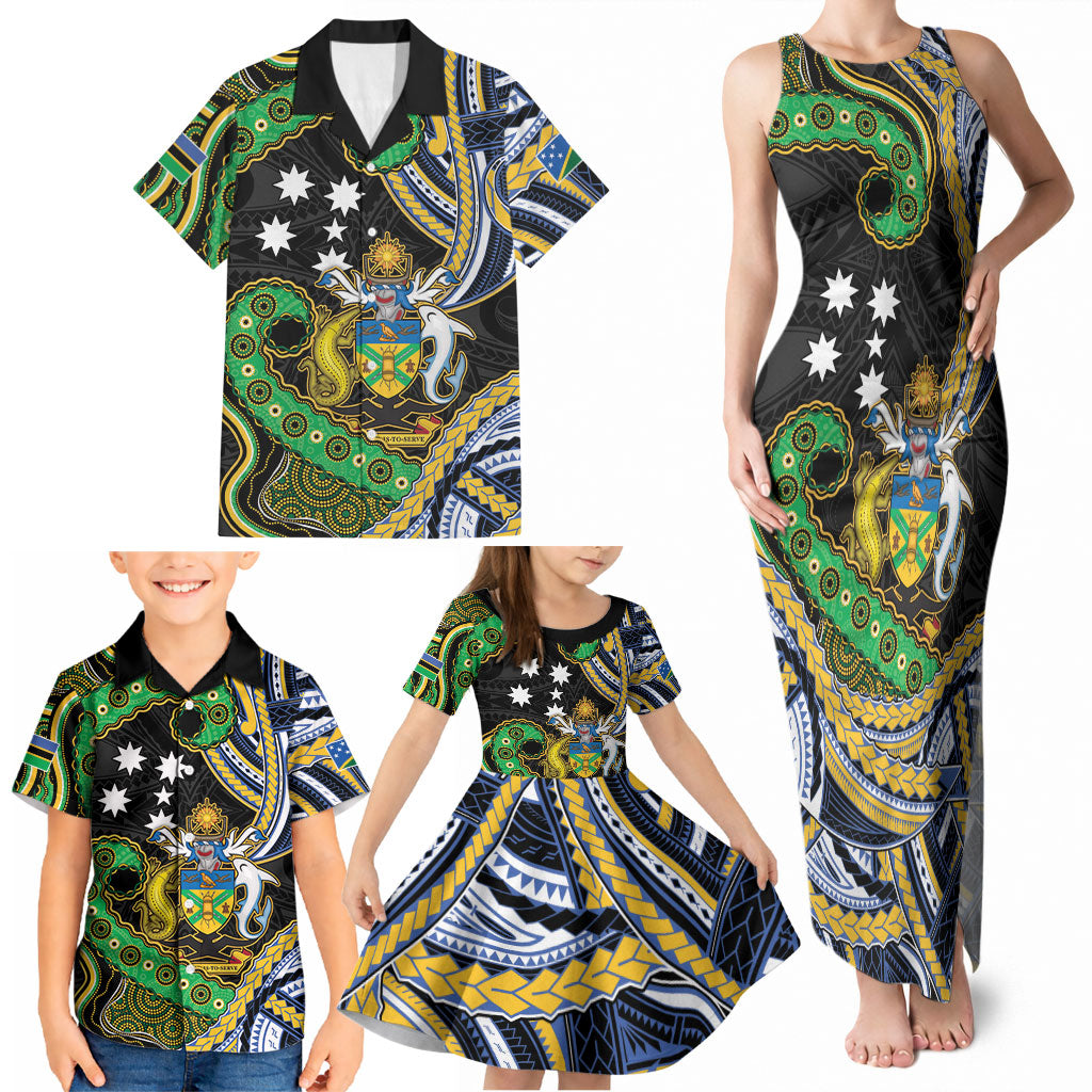 South Sea Islanders And Solomon Islands Family Matching Tank Maxi Dress and Hawaiian Shirt Solomons Coat Of Arms And Southern Cross