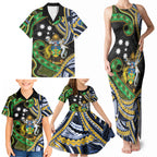 South Sea Islanders And Solomon Islands Family Matching Tank Maxi Dress and Hawaiian Shirt Solomons Coat Of Arms And Southern Cross
