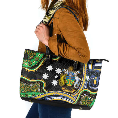 South Sea Islanders And Solomon Islands Leather Tote Bag Solomons Coat Of Arms And Southern Cross