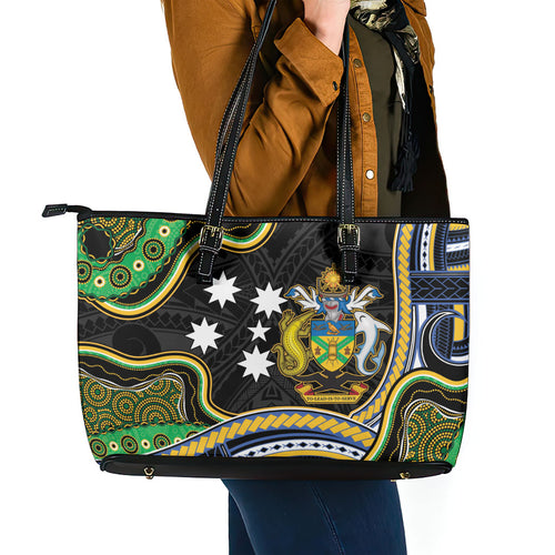 South Sea Islanders And Solomon Islands Leather Tote Bag Solomons Coat Of Arms And Southern Cross