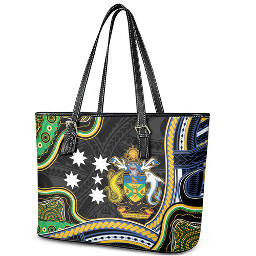 South Sea Islanders And Solomon Islands Leather Tote Bag Solomons Coat Of Arms And Southern Cross
