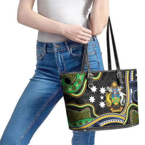 South Sea Islanders And Solomon Islands Leather Tote Bag Solomons Coat Of Arms And Southern Cross