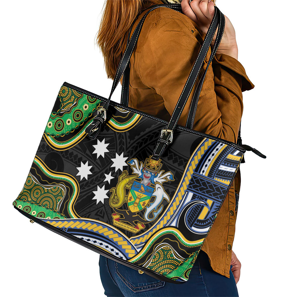 South Sea Islanders And Solomon Islands Leather Tote Bag Solomons Coat Of Arms And Southern Cross