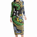 South Sea Islanders And Solomon Islands Long Sleeve Bodycon Dress Solomons Coat Of Arms And Southern Cross