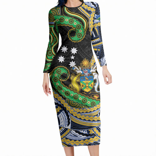 South Sea Islanders And Solomon Islands Long Sleeve Bodycon Dress Solomons Coat Of Arms And Southern Cross