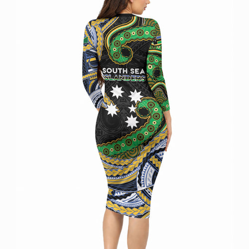 South Sea Islanders And Solomon Islands Long Sleeve Bodycon Dress Solomons Coat Of Arms And Southern Cross
