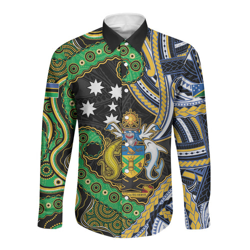 South Sea Islanders And Solomon Islands Long Sleeve Button Shirt Solomons Coat Of Arms And Southern Cross