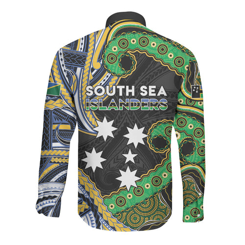 South Sea Islanders And Solomon Islands Long Sleeve Button Shirt Solomons Coat Of Arms And Southern Cross