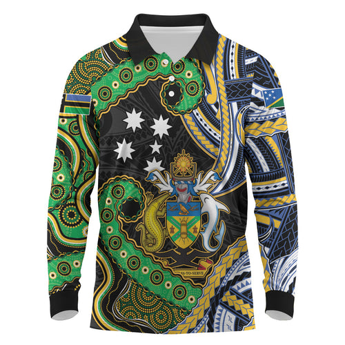 South Sea Islanders And Solomon Islands Long Sleeve Polo Shirt Solomons Coat Of Arms And Southern Cross