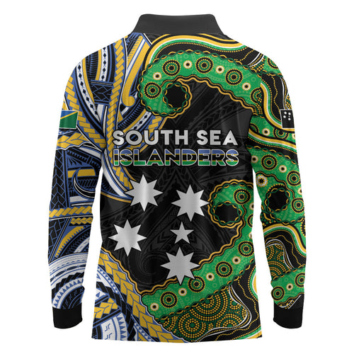 South Sea Islanders And Solomon Islands Long Sleeve Polo Shirt Solomons Coat Of Arms And Southern Cross
