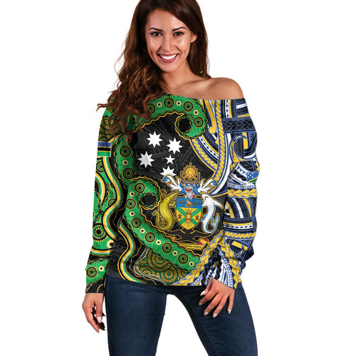 South Sea Islanders And Solomon Islands Off Shoulder Sweater Solomons Coat Of Arms And Southern Cross