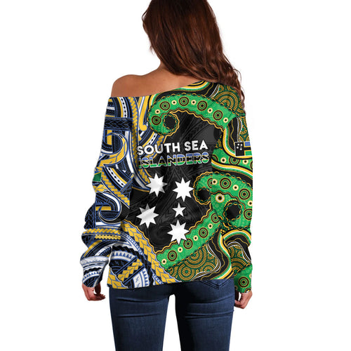 South Sea Islanders And Solomon Islands Off Shoulder Sweater Solomons Coat Of Arms And Southern Cross