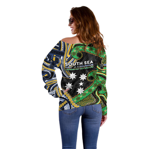 South Sea Islanders And Solomon Islands Off Shoulder Sweater Solomons Coat Of Arms And Southern Cross