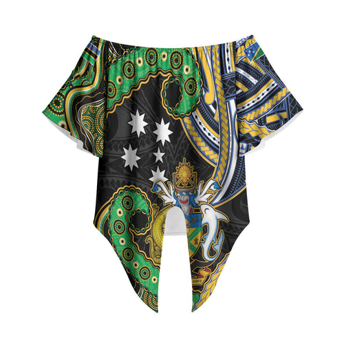 South Sea Islanders And Solomon Islands Off Shoulder Wrap Waist Top Solomons Coat Of Arms And Southern Cross