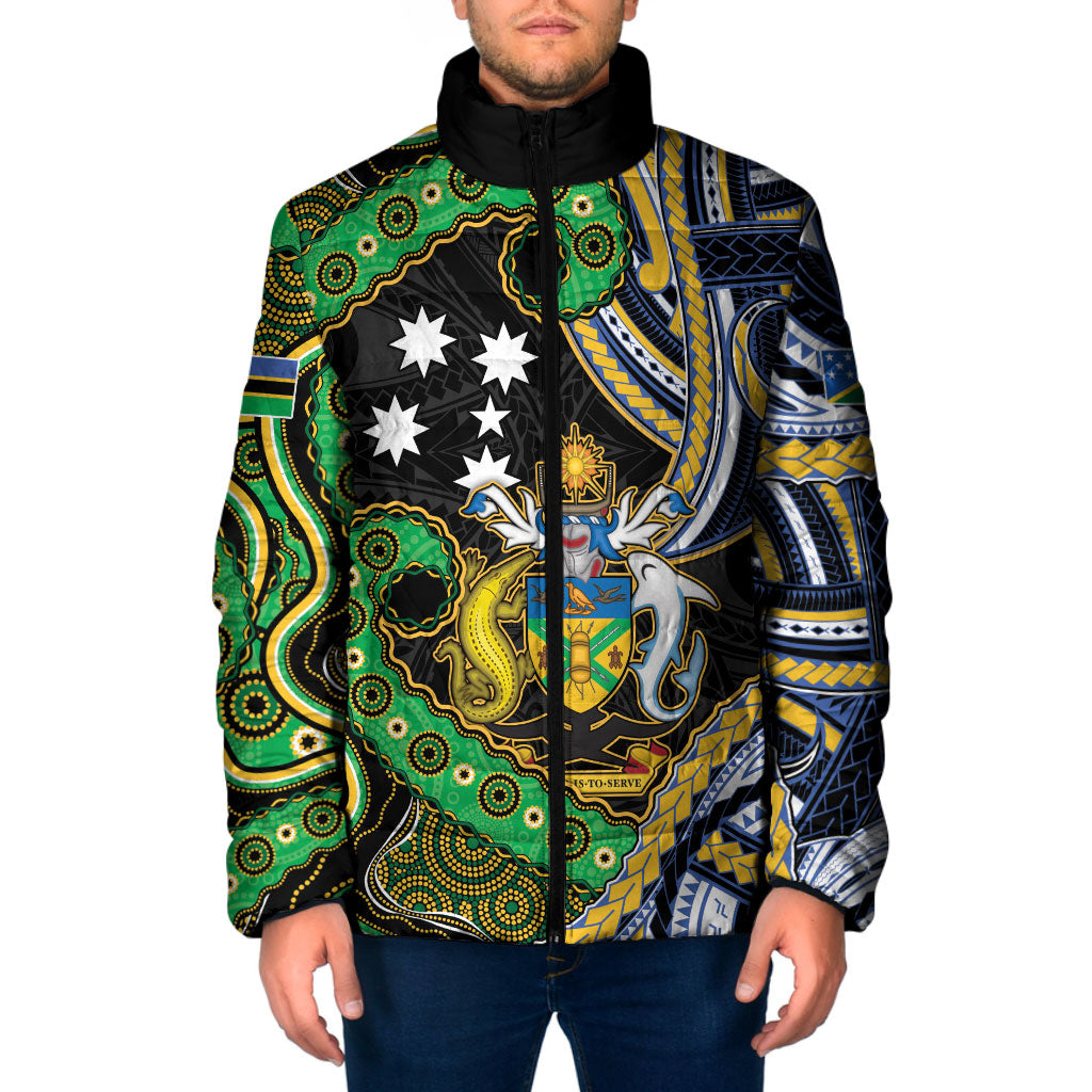 South Sea Islanders And Solomon Islands Padded Jacket Solomons Coat Of Arms And Southern Cross