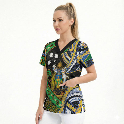 South Sea Islanders And Solomon Islands Scrub Top Solomons Coat Of Arms And Southern Cross