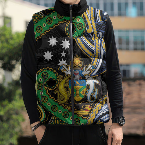 South Sea Islanders And Solomon Islands Sleeveless Puffer Jacket Solomons Coat Of Arms And Southern Cross