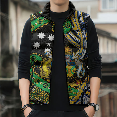 South Sea Islanders And Solomon Islands Sleeveless Puffer Jacket Solomons Coat Of Arms And Southern Cross