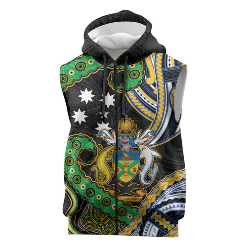 South Sea Islanders And Solomon Islands Sleeveless Zip Hoodie Solomons Coat Of Arms And Southern Cross