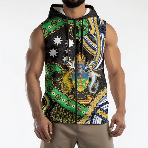 South Sea Islanders And Solomon Islands Sleeveless Zip Hoodie Solomons Coat Of Arms And Southern Cross