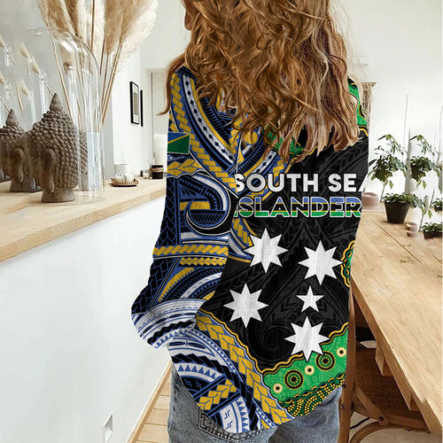 South Sea Islanders And Solomon Islands Women Casual Shirt Solomons Coat Of Arms And Southern Cross