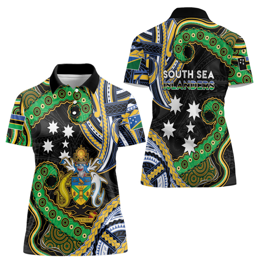 South Sea Islanders And Solomon Islands Women Polo Shirt Solomons Coat Of Arms And Southern Cross