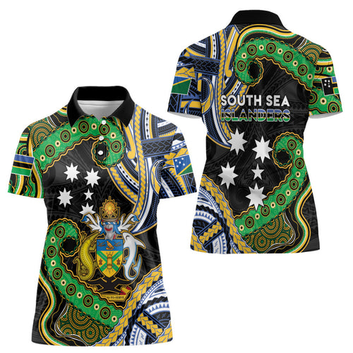 South Sea Islanders And Solomon Islands Women Polo Shirt Solomons Coat Of Arms And Southern Cross