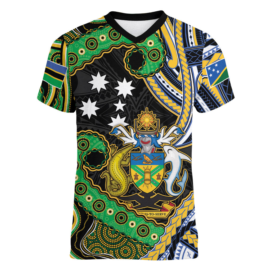 South Sea Islanders And Solomon Islands Women V-Neck T-Shirt Solomons Coat Of Arms And Southern Cross