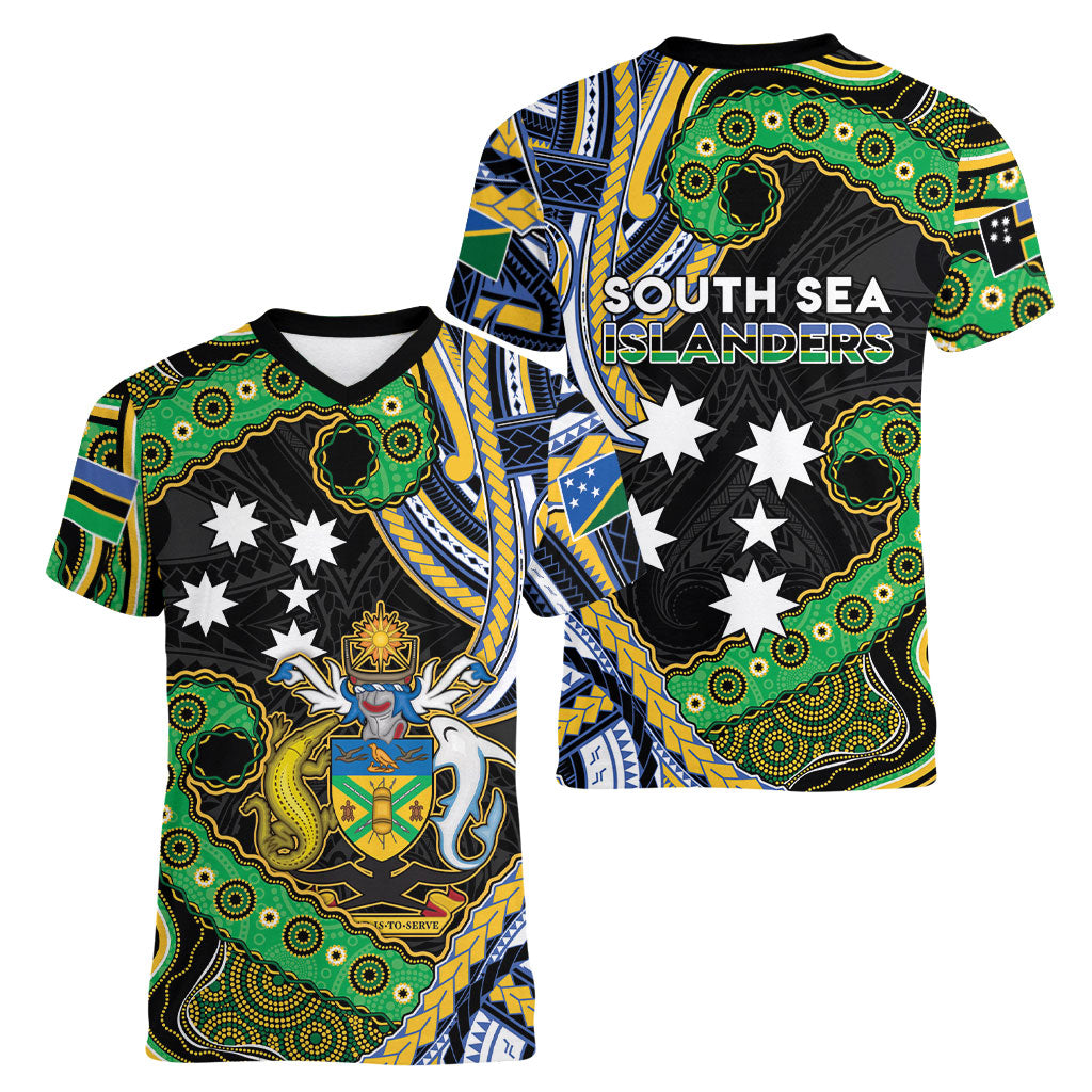 South Sea Islanders And Solomon Islands Women V-Neck T-Shirt Solomons Coat Of Arms And Southern Cross