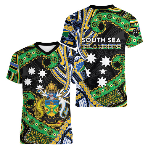 South Sea Islanders And Solomon Islands Women V-Neck T-Shirt Solomons Coat Of Arms And Southern Cross
