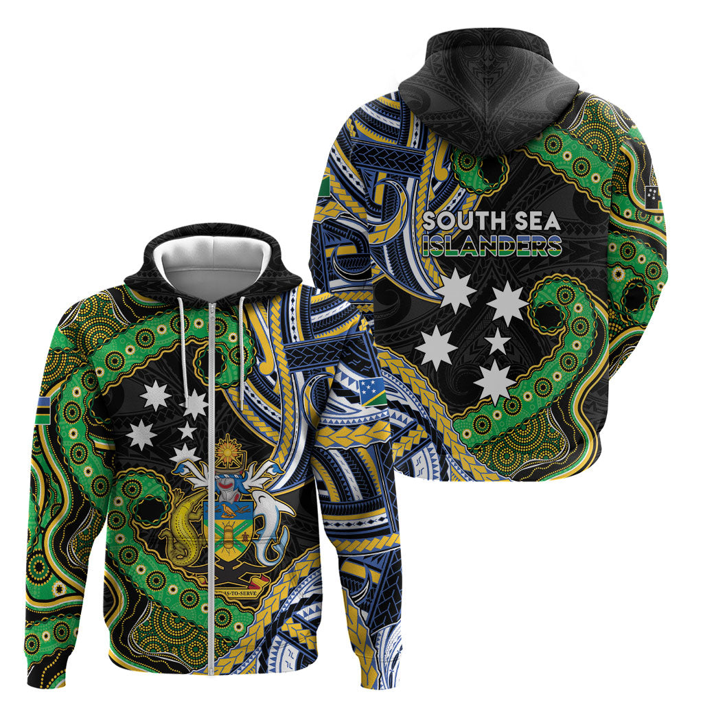 South Sea Islanders And Solomon Islands Zip Hoodie Solomons Coat Of Arms And Southern Cross