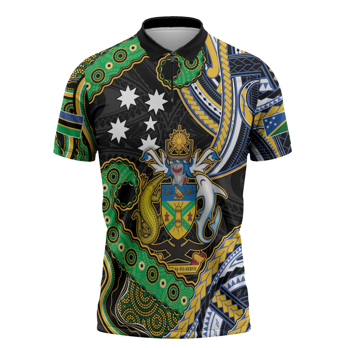 South Sea Islanders And Solomon Islands Zipper Polo Shirt Solomons Coat Of Arms And Southern Cross
