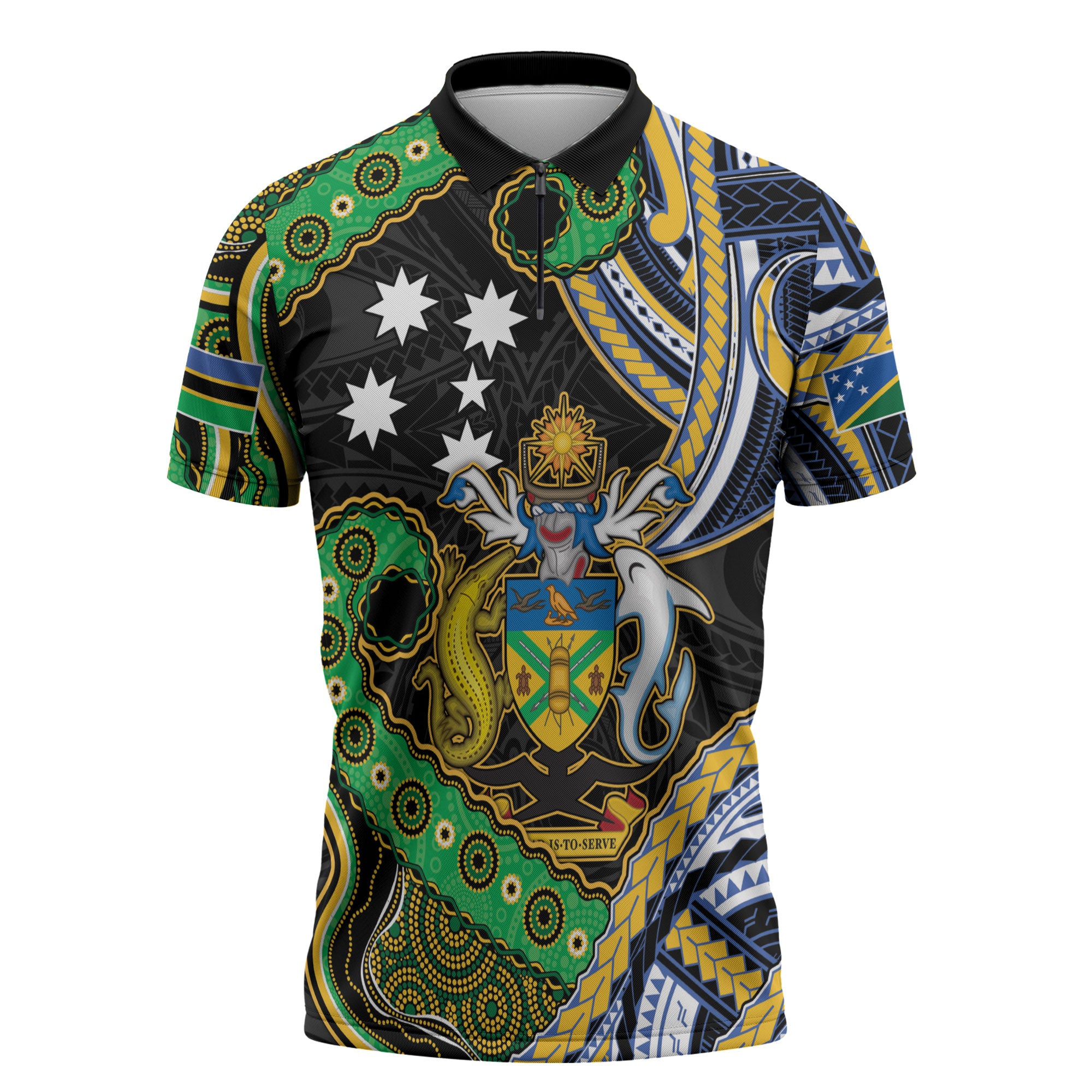South Sea Islanders And Solomon Islands Zipper Polo Shirt Solomons Coat Of Arms And Southern Cross