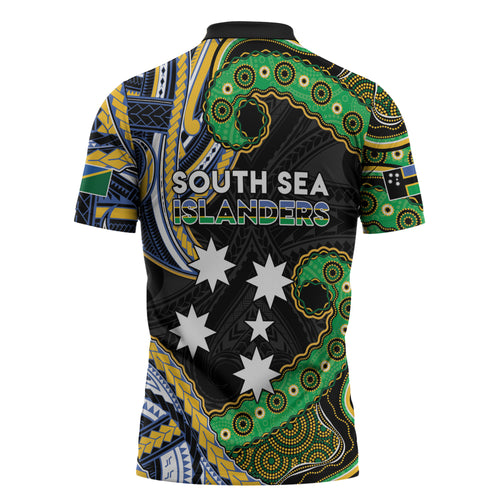 South Sea Islanders And Solomon Islands Zipper Polo Shirt Solomons Coat Of Arms And Southern Cross
