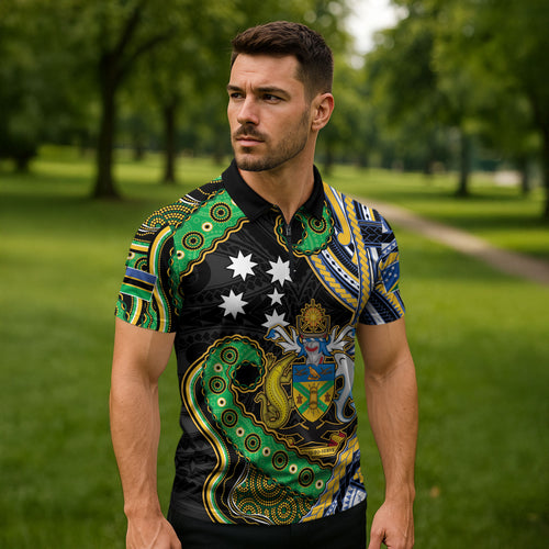 South Sea Islanders And Solomon Islands Zipper Polo Shirt Solomons Coat Of Arms And Southern Cross